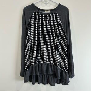 Kori Mixed Media Long Sleeve Houndstooth Shirt Size Medium NWT